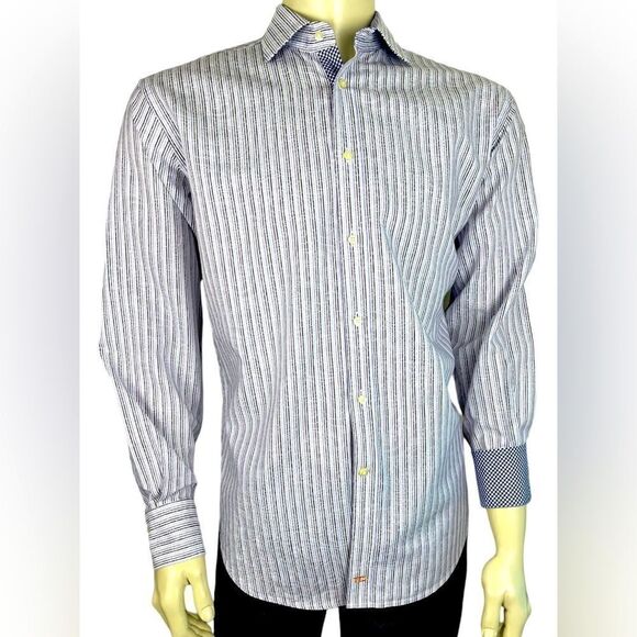 Unique NWOT Thomas Dean L/S Casual Dress Shirt in Pastel Stripes 100% Cotton SzL - Picture 2 of 11